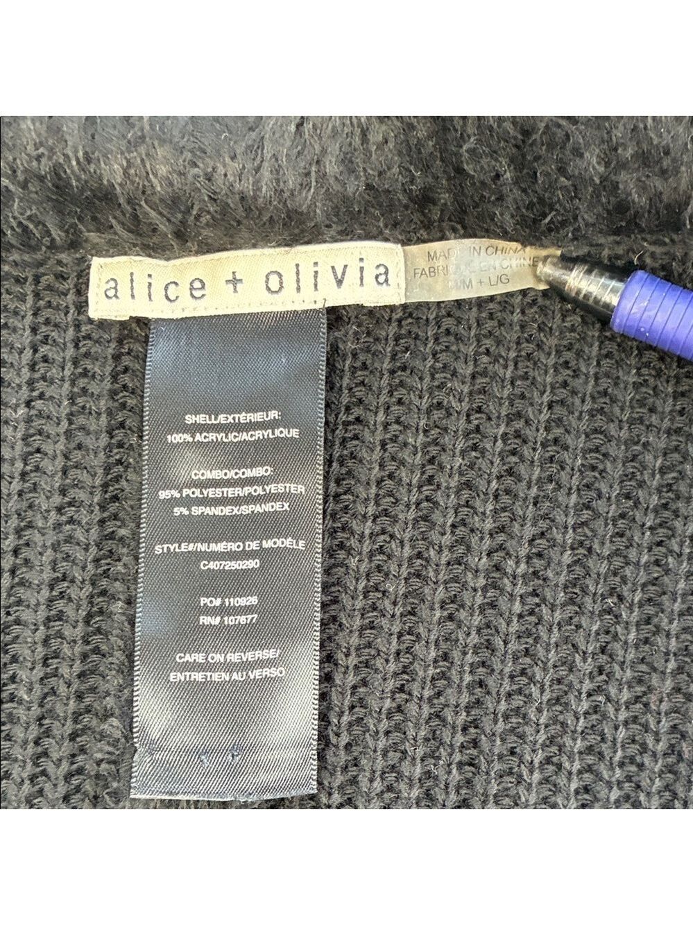 Alice + Olivia Vest Black Faux Fur Knit Waterfall Cardigan Open Front L - Picture 9 of 11